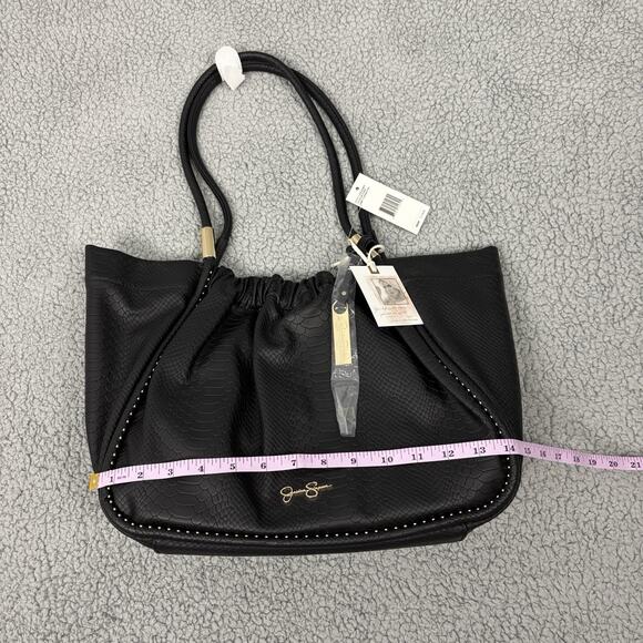 Jessica Simpson Rosanna Black Leather Tote Double Handles Shoulder Bag 14x11x5 - Picture 8 of 16